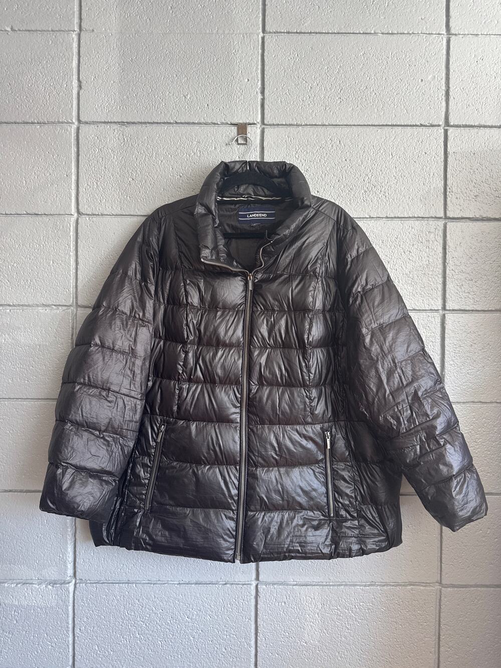 Lands End Wide Channel Quilted Puffer Jacker in Black size 2X